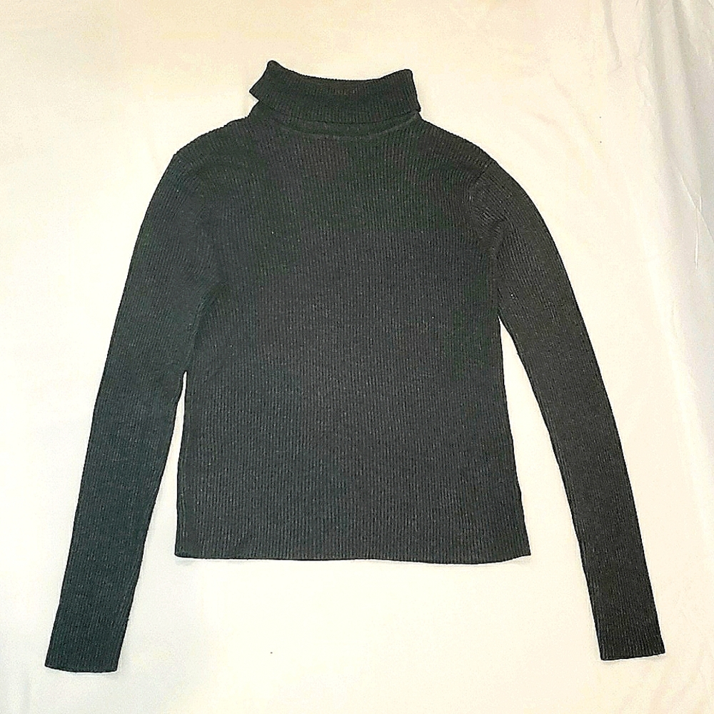 Dark Heather Grey Ribbed Turtleneck Sweater